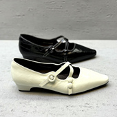 低跟一字扣带浅口单鞋 欧洲站欧货女鞋 2026春新真皮尖头玛丽珍鞋 女