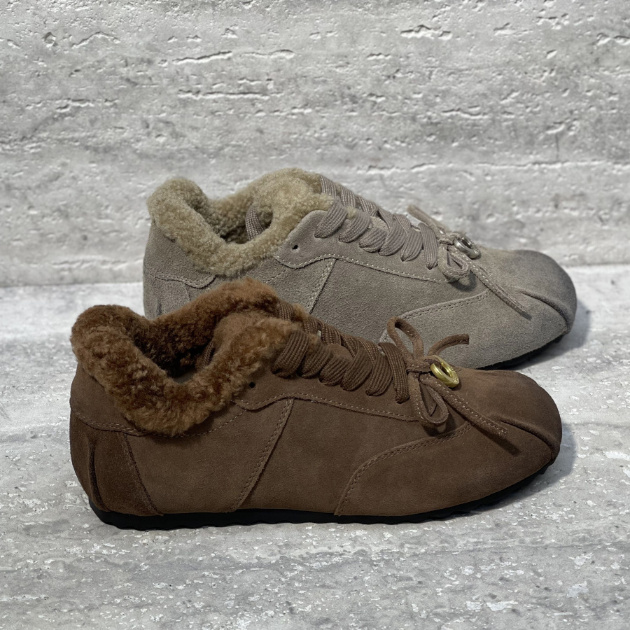 蝴蝶结加绒保暖平底德训鞋棉鞋女