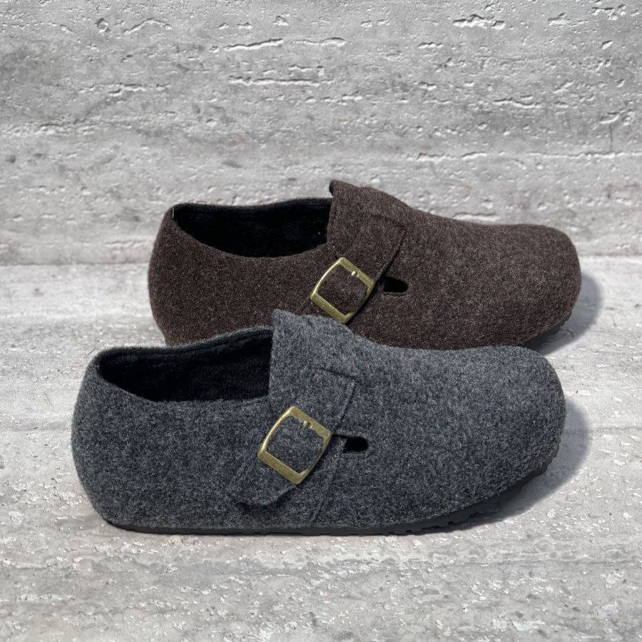 皮带扣平底薄绒平底穆勒鞋棉鞋女