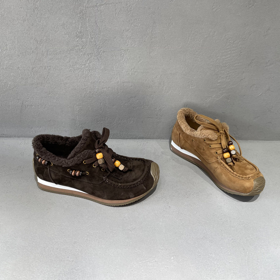 保暖系带串珠流苏平底德训鞋女