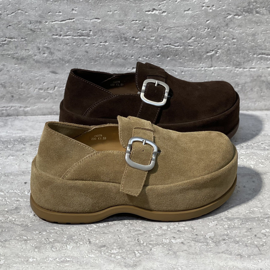 皮带扣魔术贴厚底穆勒鞋单鞋女