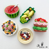 暖暖兔创意可爱卡通西瓜水果酸奶碗面包食玩冰箱贴装 饰磁贴磁性贴