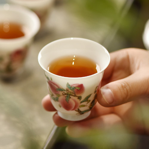 茶具主人杯粉彩寿桃景君陶瓷