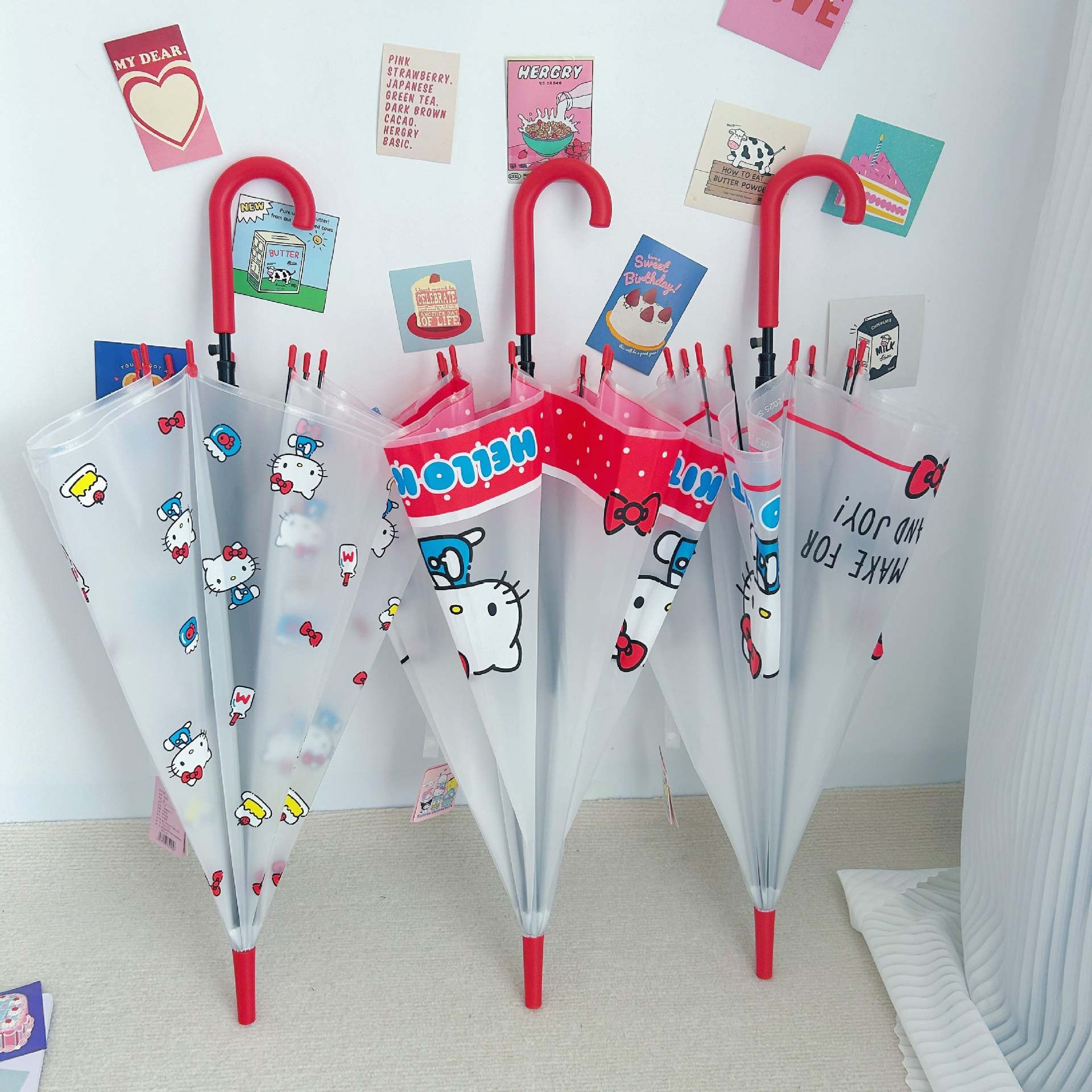 正版hellokitty磨砂透明雨伞长柄伞kt凯蒂猫儿童小学生可爱直杆伞图片
