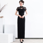 走秀夜上海长款 008 旗袍女舞台演出服红色礼仪舞蹈广场舞黑红经典