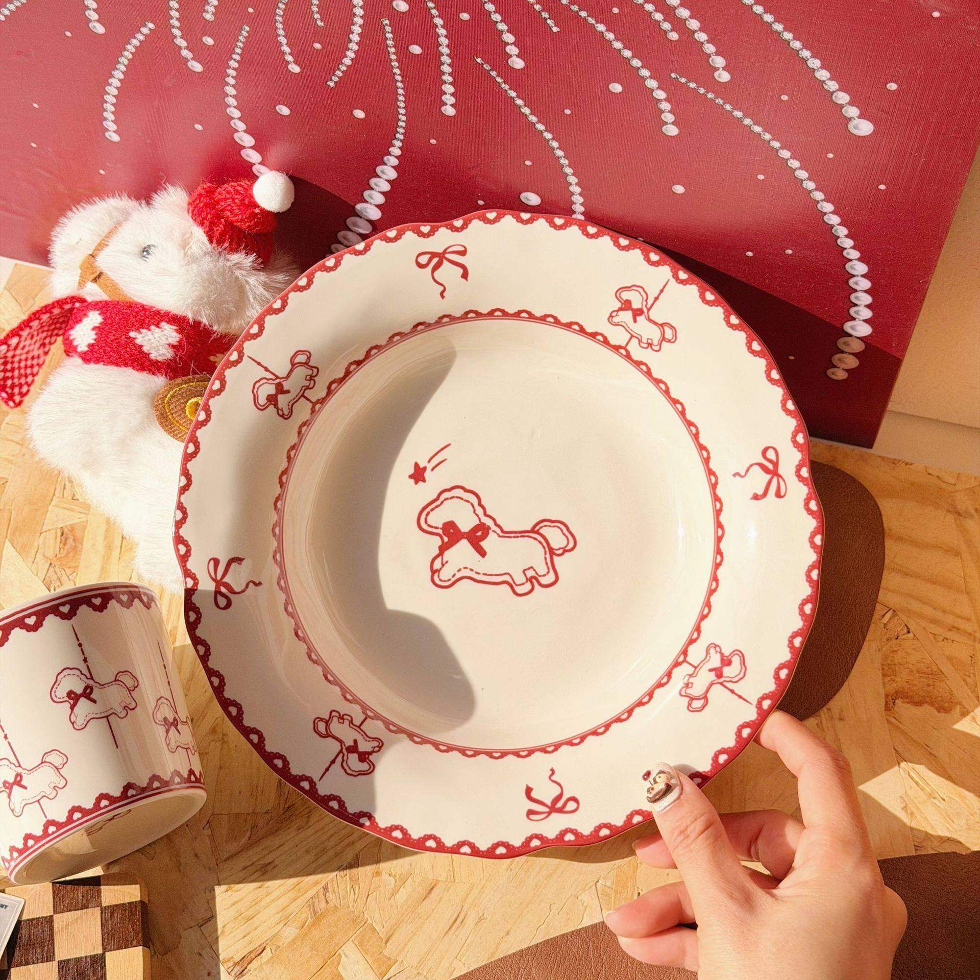 2026旋转木马新年餐盘卡通ins陶瓷盘好看个人家用餐具国风高颜值,餐饮具,盘,淘宝优惠券,粉丝福利购,淘宝优惠卷