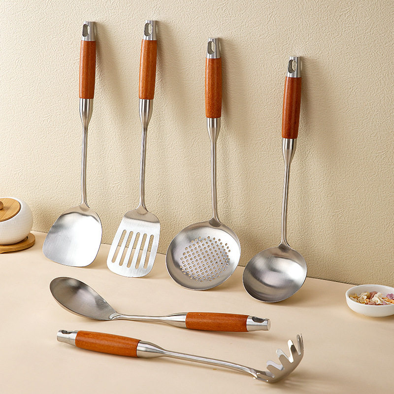 不锈钢花梨木锅铲勺套装家用锅铲长勺漏勺烹饪炒菜漏铲饭勺盛汤粥