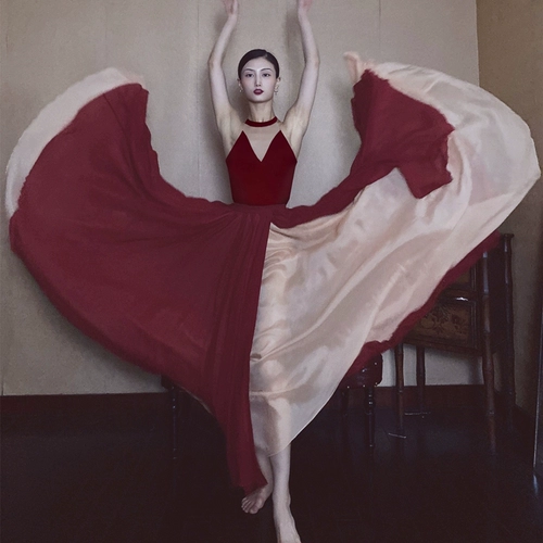 Wyz Cover Retro National Style Dance Subilt High -Definition Design Design Jazg High -Lenge Long Юбка Большой зонтик Синьцзян танцевальная юбка