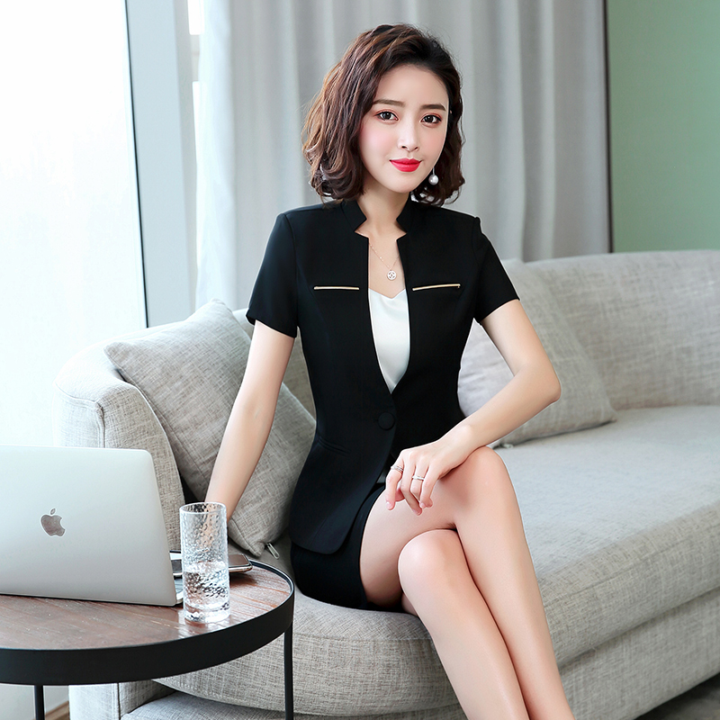 短袖时尚西装前台美容师工作服