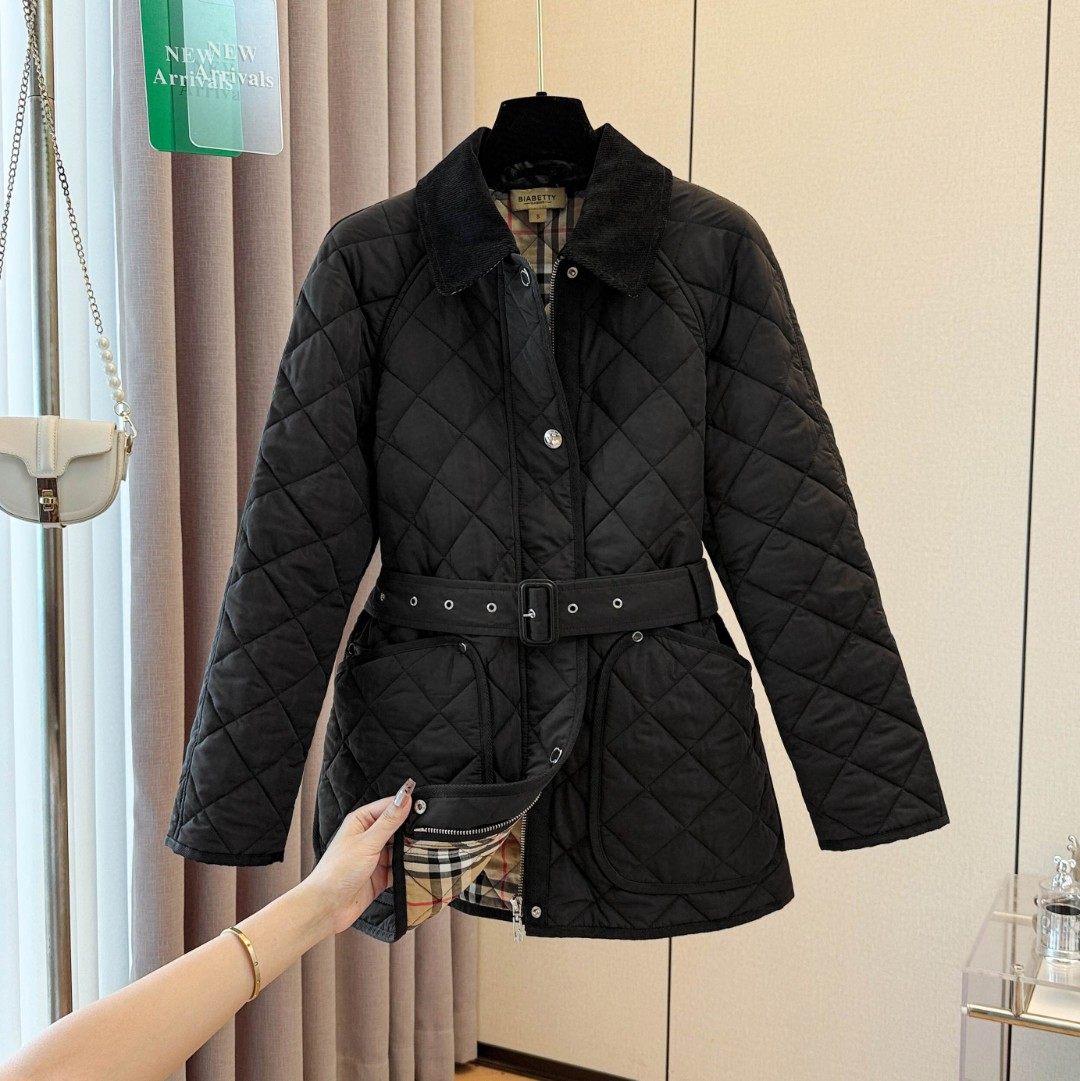 思尼莉莉家新款时尚百搭休闲菱格收腰棉服女中长款外套128298