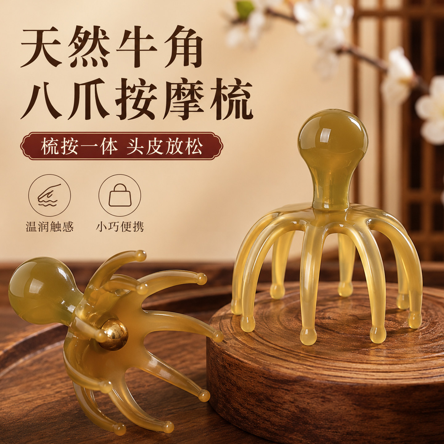 章鱼梳天然水牛角正品八爪按摩梳头皮头部经络疏通养发穴位头疗梳