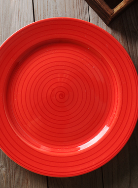 【某牌 孤品】釉下彩LZ手绘红色早餐盘【高端 新骨瓷】创意盘子