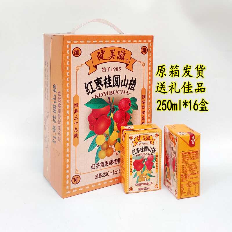 健美滋红枣桂圆山楂红茶菌发酵植物饮料整箱礼盒装250ml*16盒