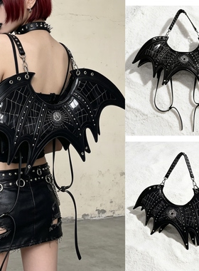 蝙蝠包Antiphase异次 铆钉哥特暗黑蝙蝠蜘蛛网多背法双肩斜挎包