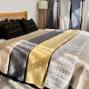 全棉纯色美式绣花床盖绗缝被加大纯棉衍缝夹棉绣花床单外贸床罩特