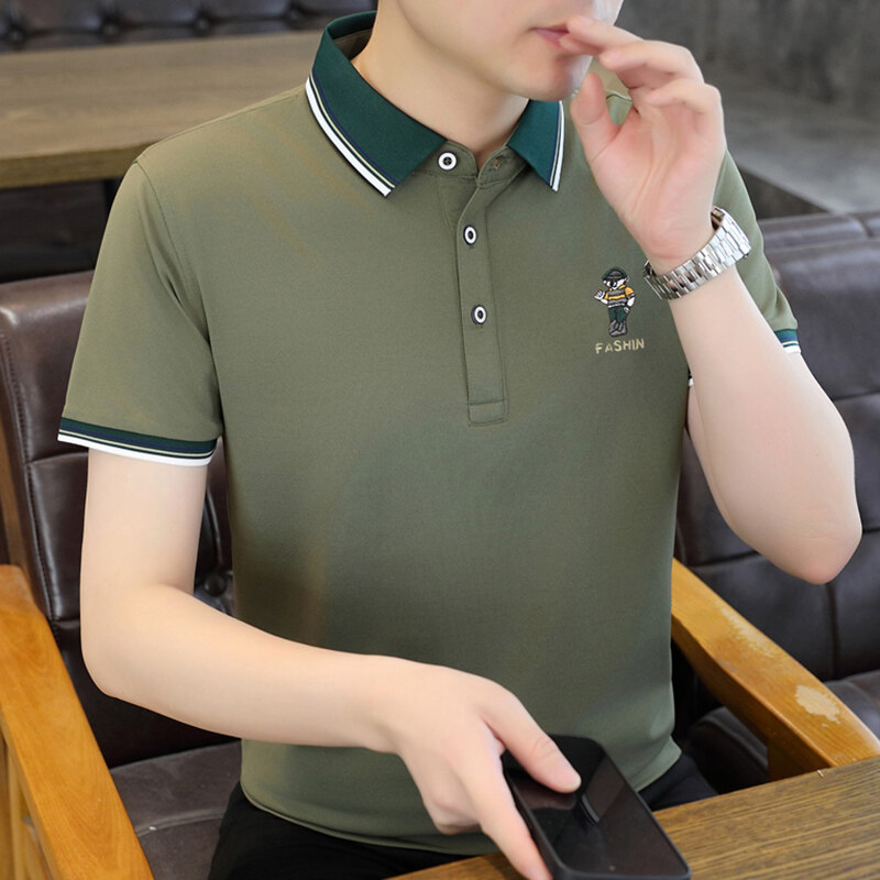 夏季高品质刺绣短袖POLO衫男士时尚休闲简欧百搭翻领T恤上衣潮流