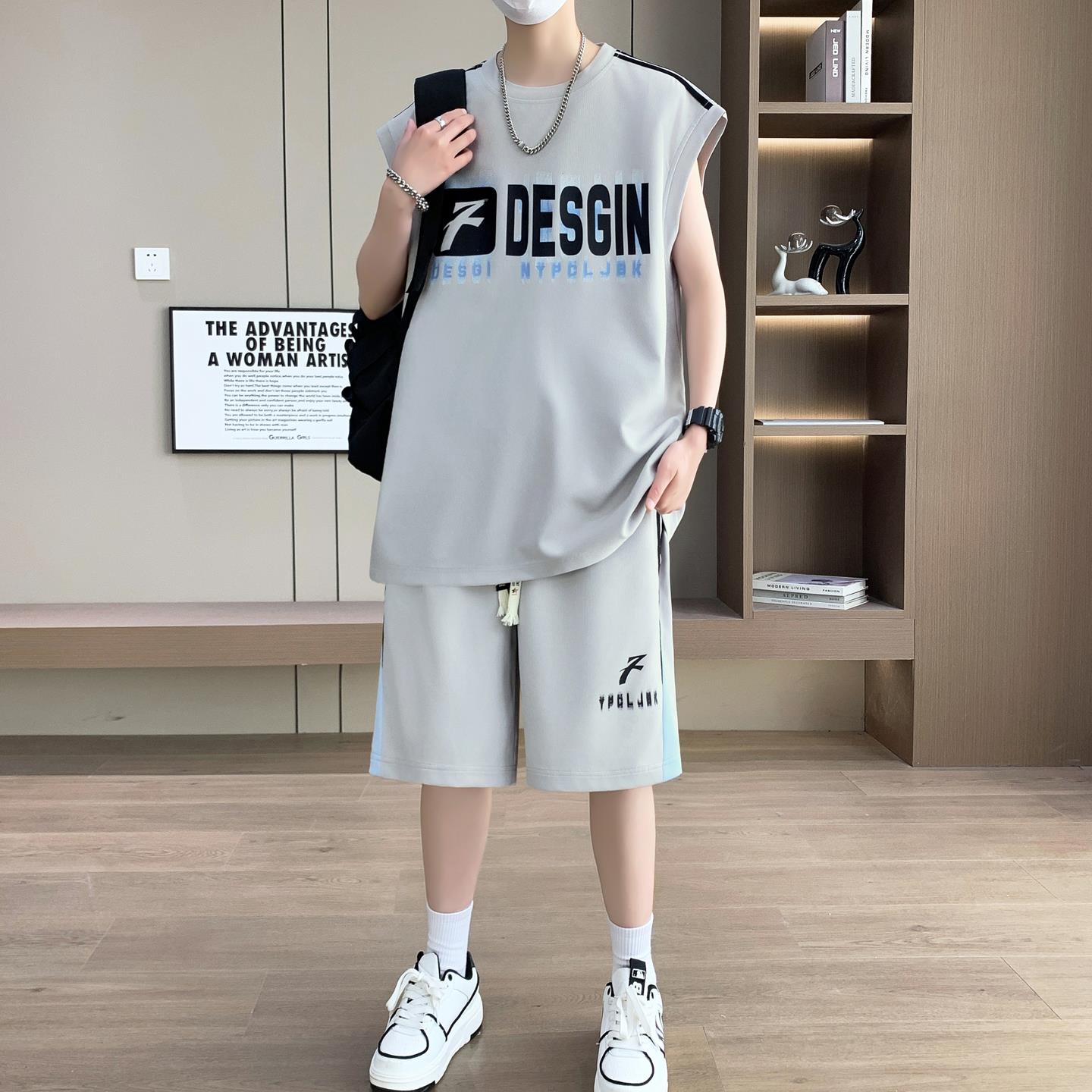 青少年休闲运动套装男生高中初中生夏季无袖t恤大童冰丝运动背心
