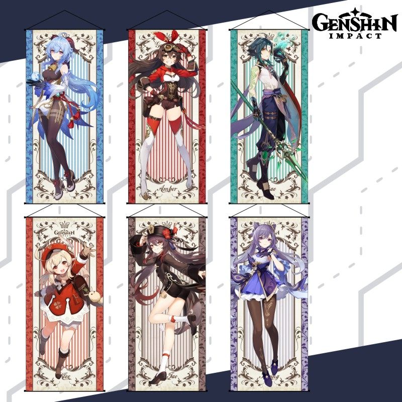 【绯色庭园】原神挂画 甘雨 刻晴 可莉 胡桃 安柏 魈 周边 挂布