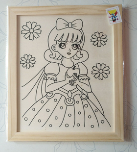 儿童沙画10寸白框木板画珍珠泥雪花泥彩泥画水彩颜料涂色画板批