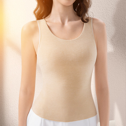 宝意琳秋冬季保暖背心加绒加厚发热免穿文胸罩杯一体无痕打底秋衣