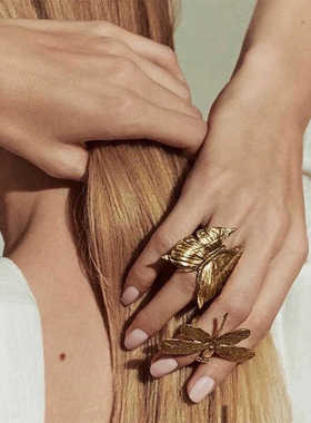 yuwelry法式小众goossen蝴蝶蜻蜓立体造型复古金耳环戒指胸针