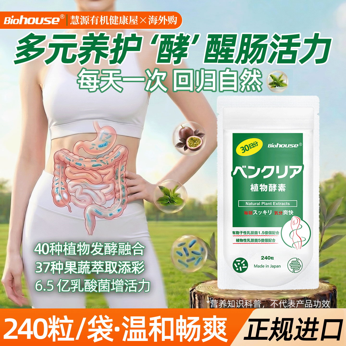 biohouse日本便卜植物酵素益生菌膳食纤维片[非小粉丸乐康膏康片]