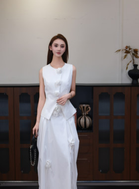 【YJXD】朗美睿26夏白色半裙可拆卸立体花朵腰带女LWLR20135