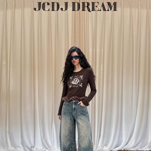 【YJXD】CD 2026秋季新款复古字母刺绣长袖T恤上衣女CD10TX6A2250