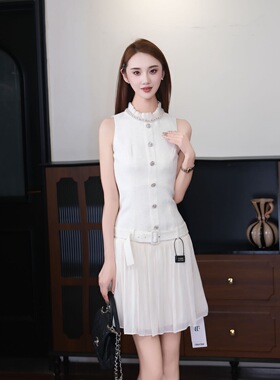 【YJXD】Clink&Clunk 夏优雅钻链领饰花气质百褶连衣裙CC2FSY6192