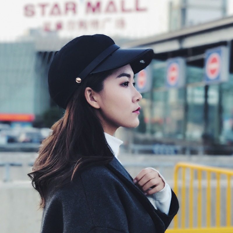 帽子女士新款韩版八角帽羊毛尼拼接皮革檐时尚贝雷帽百搭学生帽子|ruв категории Аксессуары, шляпа - от Buy2taobao.com для оказания профессиональной услуги покупки агента Taobao