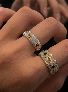 贼高级～法式复古重工戒指宫廷风高级感拉丝微镶精致轻奢食指指环