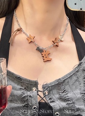 小狗小鱼毛衣链木质锁骨链女
