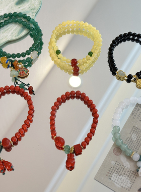 手作款新中式天然石玛瑙手链女款轻奢小众精致国风手串弹力绳手饰