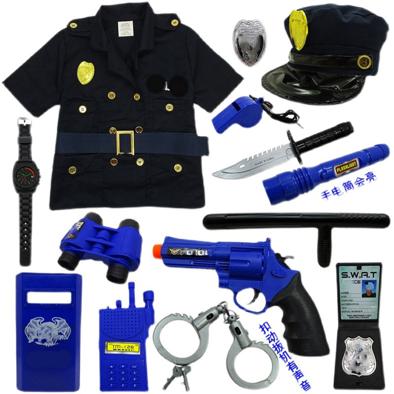 儿童小警察交警玩具枪全套装小特警衣服玩具男孩电动声光帽