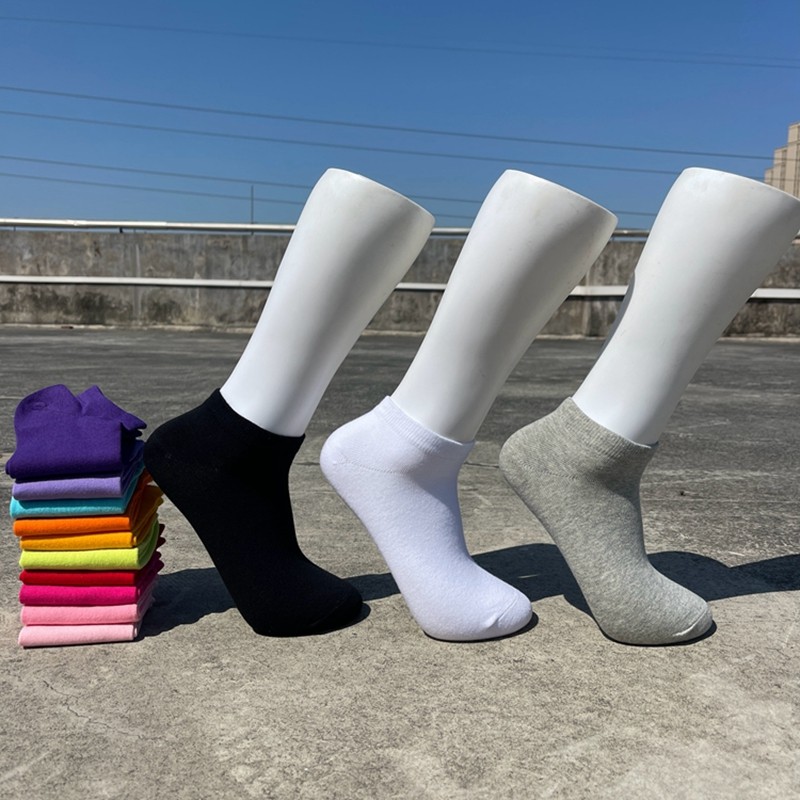 5双纯色潮ins男女袜子短筒夏季薄款浅口百搭卡通创意网红紫色船袜