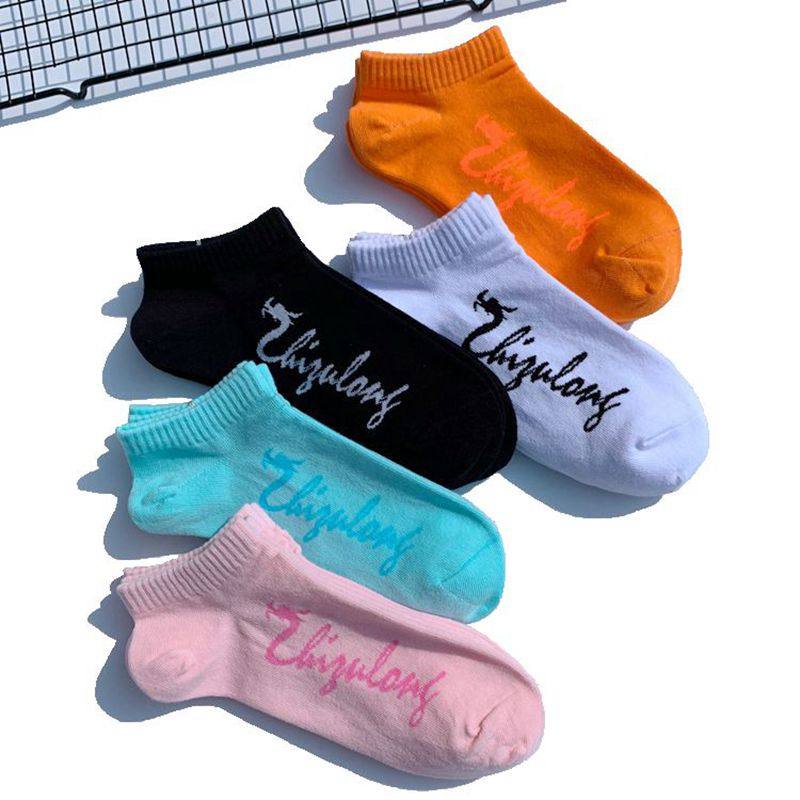 3双白粉男女船袜子春夏潮ins学院风浅口欧美街头创意休闲短橙棉袜