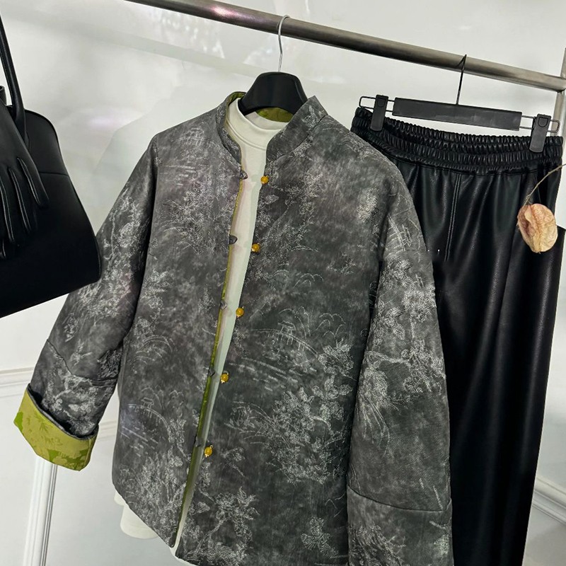 双面穿加厚织锦缎提花立领棉服 新中式国风冬季夹棉加厚棉衣外套
