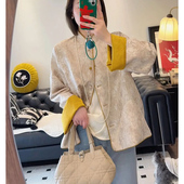 双面穿新中式 百搭纯色上衣 国风立领宽松提花外套2025宽松年轻时尚