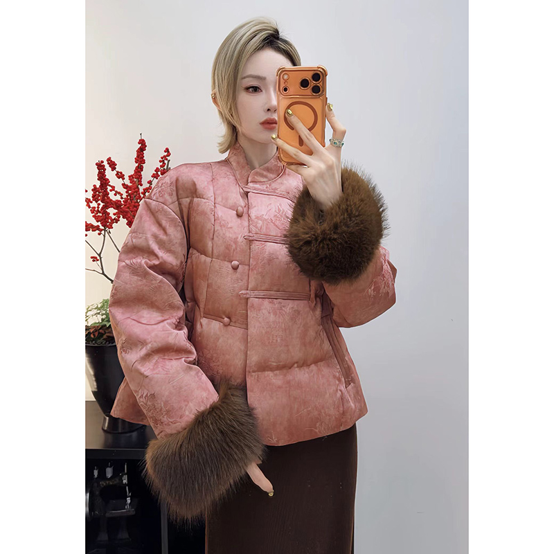 羽绒服 90白鸭绒 新中式国风立领短款带毛领羽绒服上衣女装