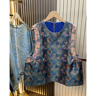 福禄人丝蜀锦马甲 复古气质百搭圆领套头外穿马夹坎肩新中式国风