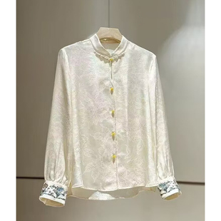 人丝花萝衬衫 2025春夏新款立领盘口薄款刺绣长袖衬衣 凉快不贴身