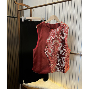 冬季 丝绒提花叠穿马甲 2026年新款 国风女装 红色 改良高端新中式