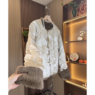 唐装 国风上衣改良版 女 双面穿重工刺绣新中式 真兔毛皮草外套