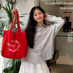 韩国ins字母Attelier印花托特包大容量学生帆布包通勤女单肩包