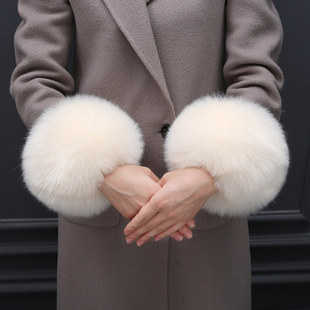 保暖毛毛袖套腕袖口仿狐狸毛短款皮草兔毛护腕毛绒手环女白色衣袖
