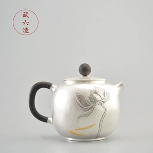 纯银999纯手工泡茶壶 聚尚茗阁 清荷急须 银壶 家用银茶壶 藏六造