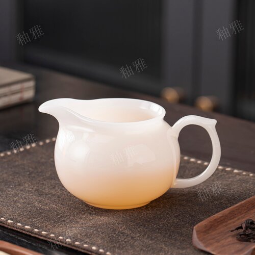 冰种璞玉白瓷大容量手把公道杯