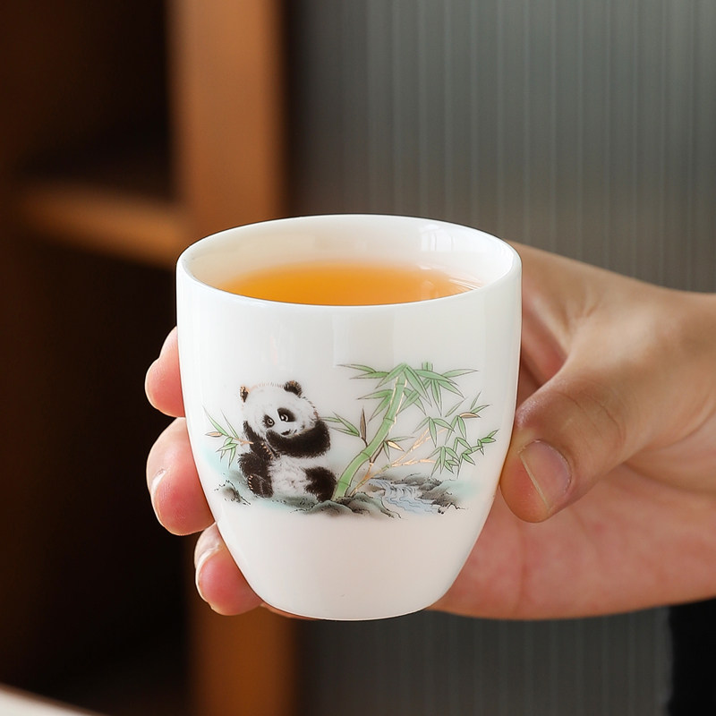 熊猫图案大号品茗杯主人杯羊脂玉瓷高档单杯送礼茶具喝茶杯个人杯,餐饮具,茶杯,淘宝优惠券,粉丝福利购,淘宝优惠卷