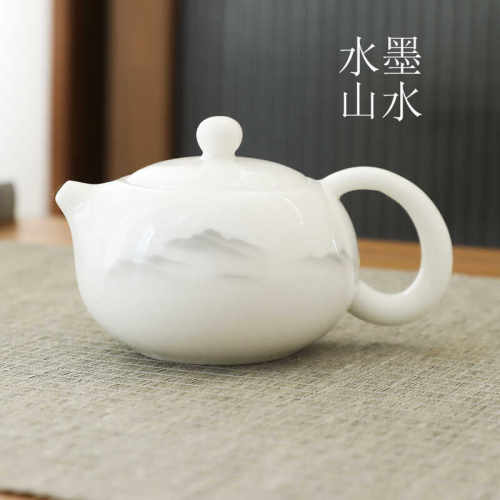 羊脂玉白瓷大号泡茶壶山水西施壶