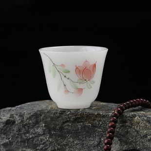 40ml手绘玉兰花釉下彩小茶杯潮汕功夫茶茶具冰种璞玉瓷高档品茗杯